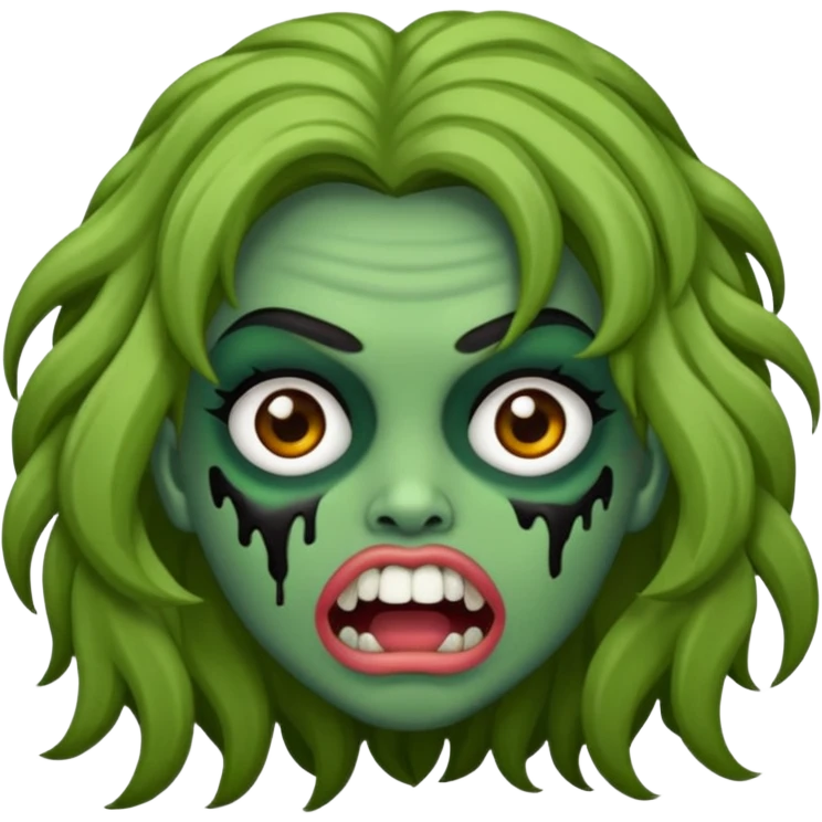 Faça um emoji de zumbi que se pareça comigo. Categorias: cabelo ondulados pretos, pele verde, usa aparelho! Personagem: feminina. emoji
