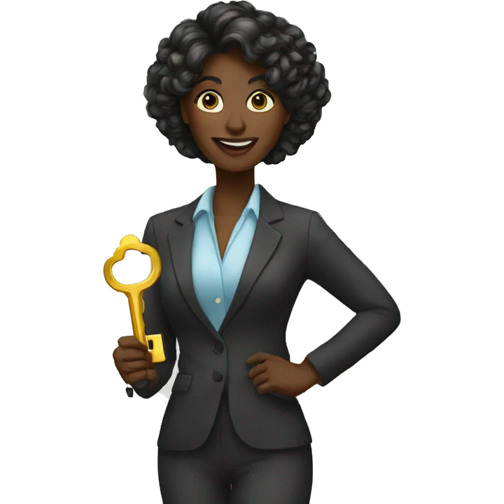 female dark skin realtor holding a big key emoji