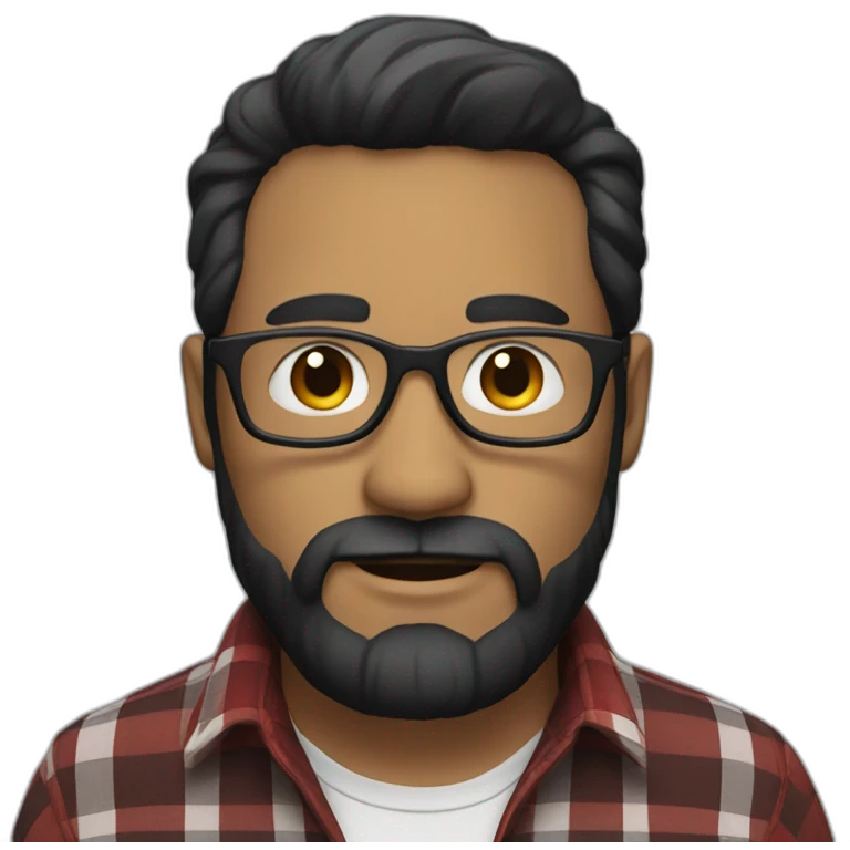 white man with beard, glasses, black hair and red plaid shirt emoji