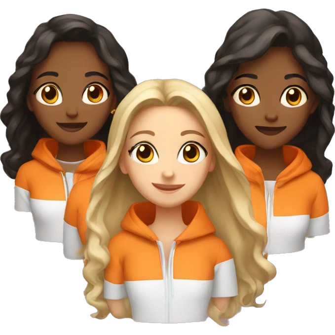 4 girls in orange hoodies  emoji