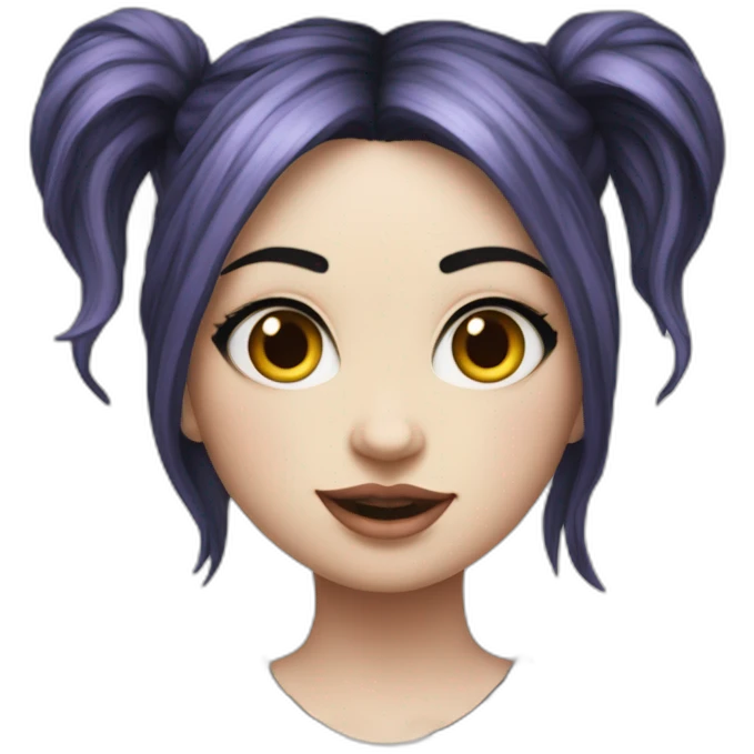 Hyperrealistic Frontal view curvy emo girl sits white skirt striped stockings hands up emoji