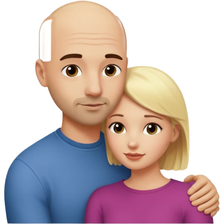 On romantycznie przytula ją i okazuje rodzące się uczucie mimo wczesnej znajomości. On - łysy z ciemnym, kilkudniowym zarostem. Ona - niższa od niego o głowę blondynka. emoji