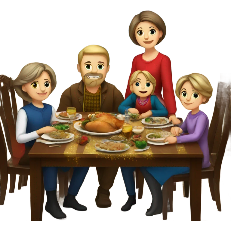 Russian family sitting at the New Year's table emoji