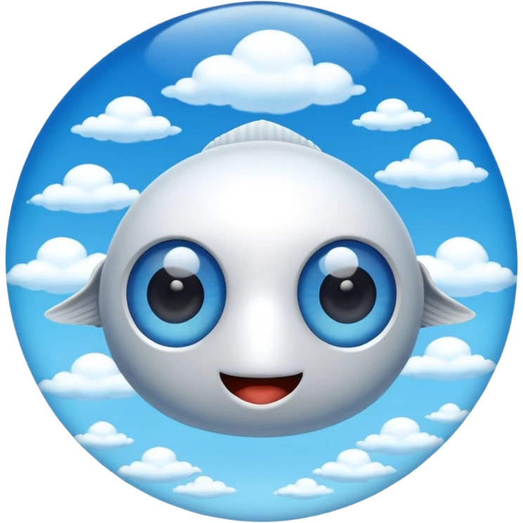 blue sky with puffy clouds, fish eye lens effect emoji