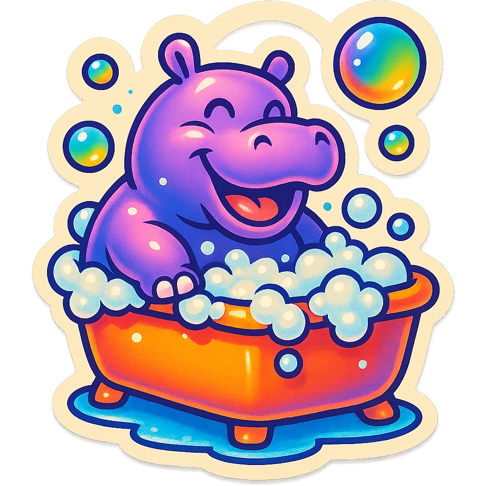 happy hippo with bubbles in bathtub emoji
