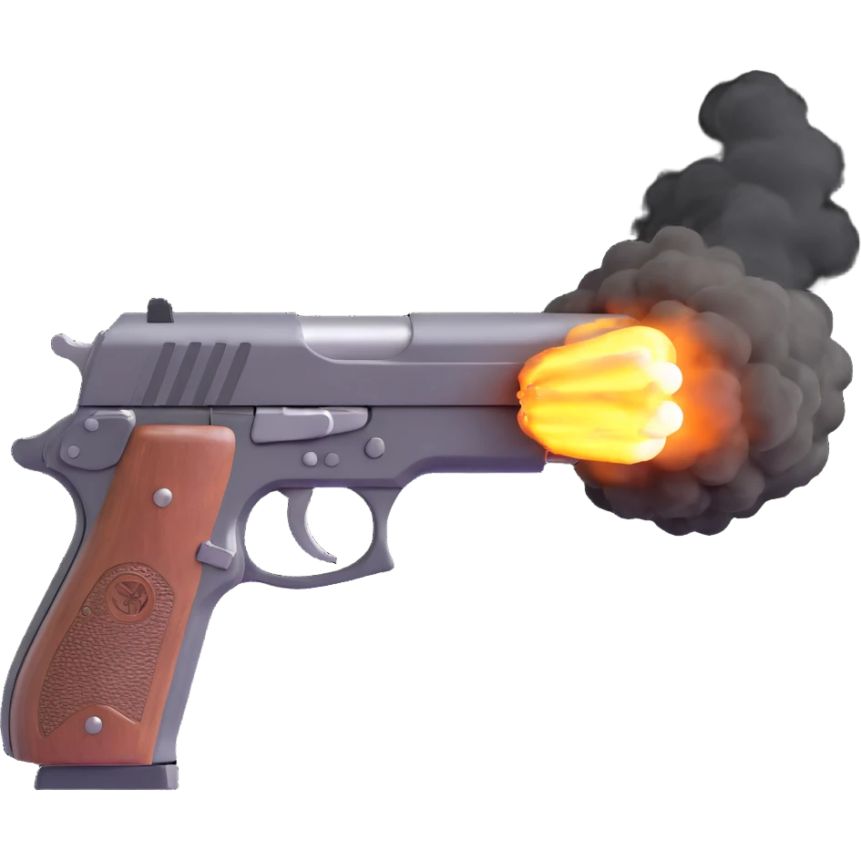 A realistic handgun firing a bullet, with muzzle flash and smoke coming out of the barrel emoji