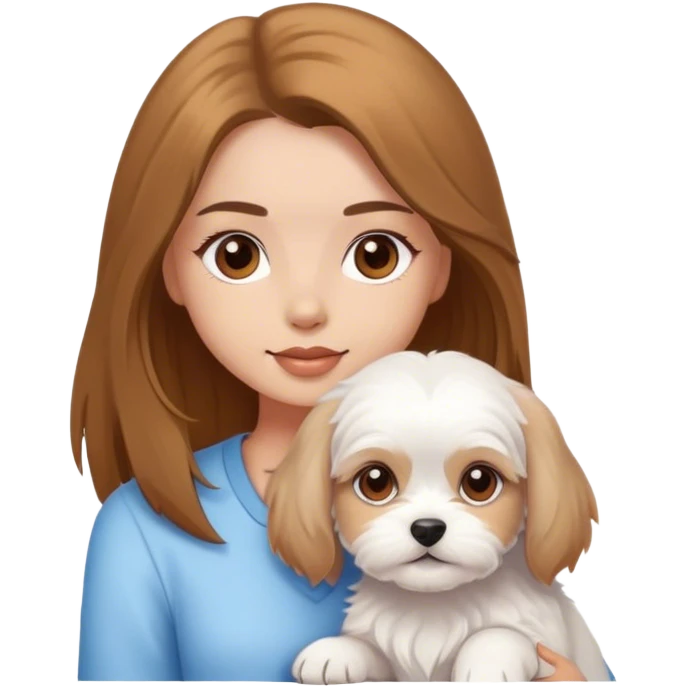 Maltese puppy with light skin girl owner long hair brown eyes  emoji