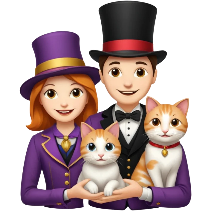 magician couple and their pet cat emoji