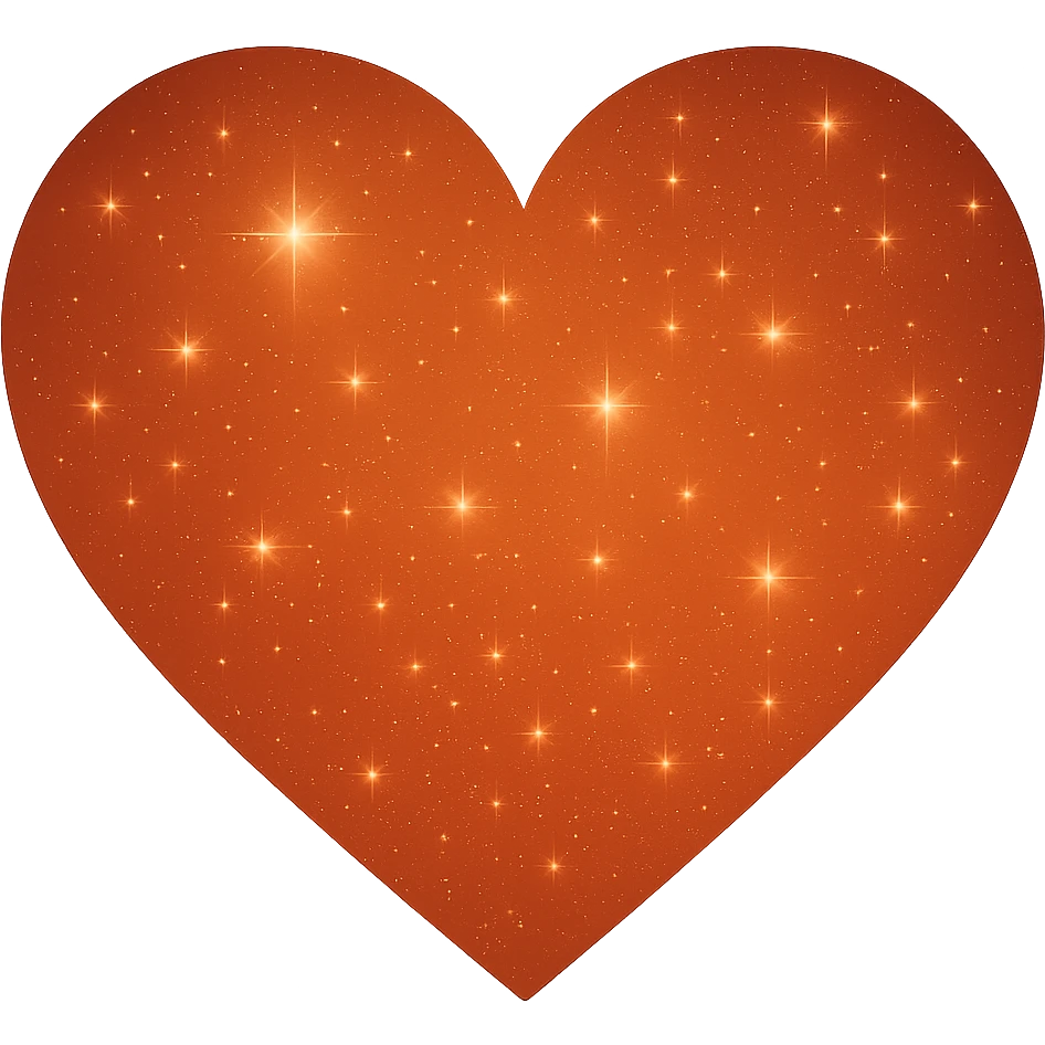 Modify the heart with a night sky gradient to orange night theme with a orange gradient, more stars, and a soft glow. Remove the background entirely  emoji