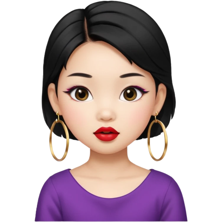 ABG (Asian Baby Girl) with trendy makeup, long lashes, bold lipstick, hoop earrings, stylish hair emoji