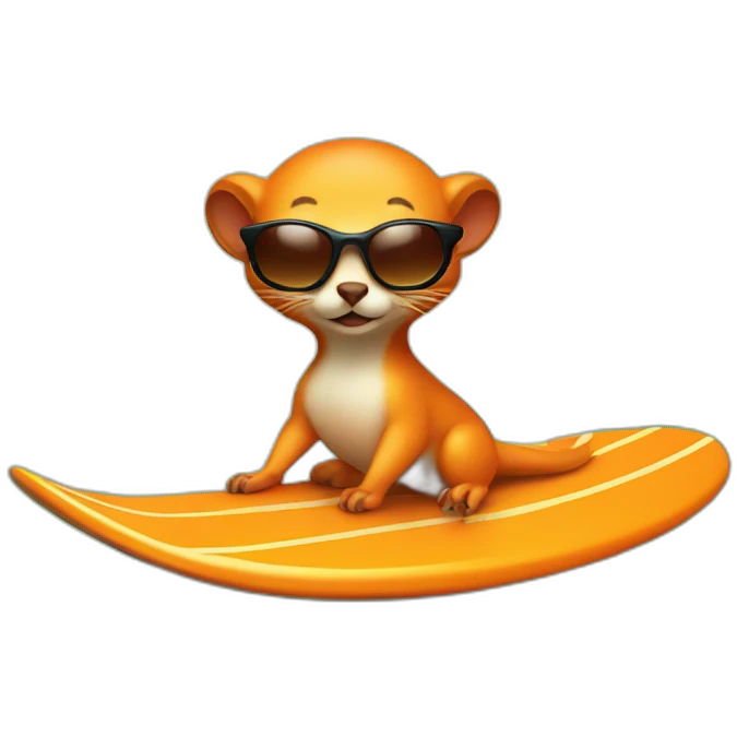 fat orange tailless weasel with sunglasses on a surf board emoji
