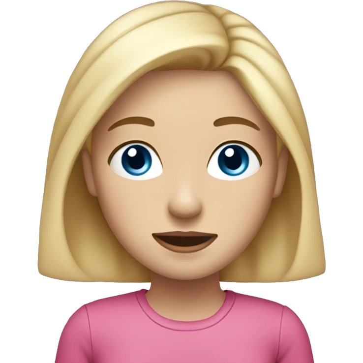a girl with freckles and blue eyes, blonde hair and dark roots. pink clothes emoji