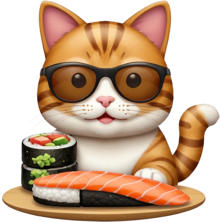 happy cat wearing sunglasses and eating sushi emoji