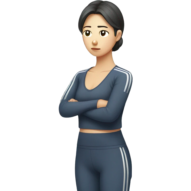 Person with both hands on waist, Korean woman, sad and tired expression, exercising emoji