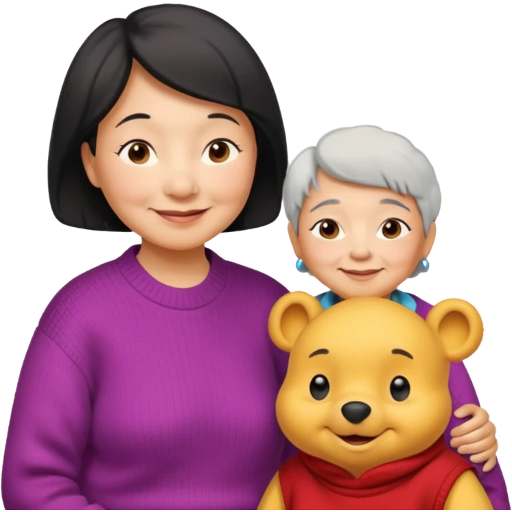 Big winne the Pooh and a Asian grandma next each other emoji