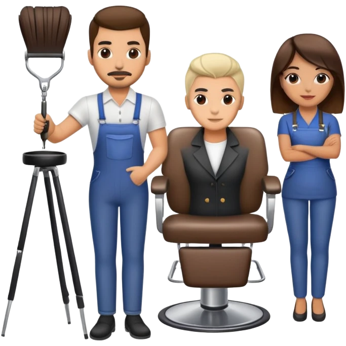Hispanic hairstylist standing behind stylist chair emoji