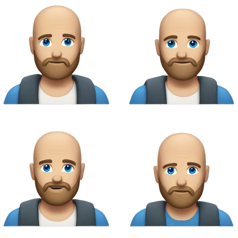 bald man with blue eyes, beard and pony tail emoji