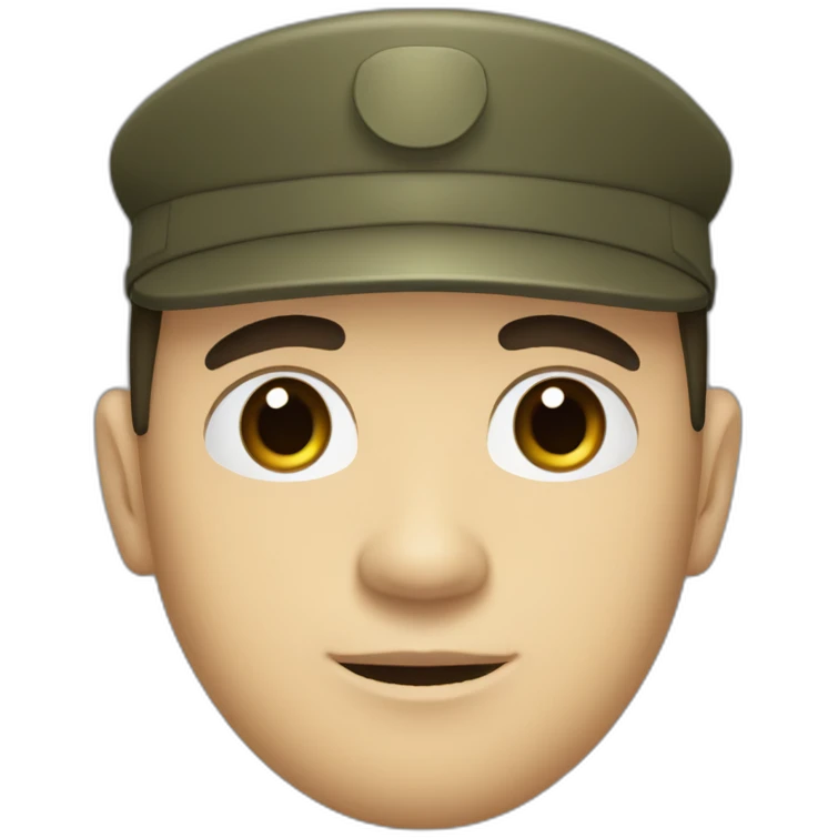 face with small, thin mustache, dark hair combed to the side, prominent eyebrows, brown eyes, a large nose, a square chin, a pale complexion, wearing a military shirt and no hat emoji