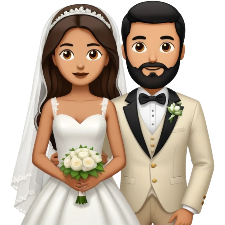 bride with long brown hair and groom with black beard and buzzed black hair emoji