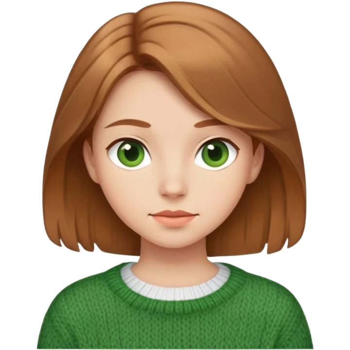 girl with light brown hair in a white top under a green wool sweater emoji