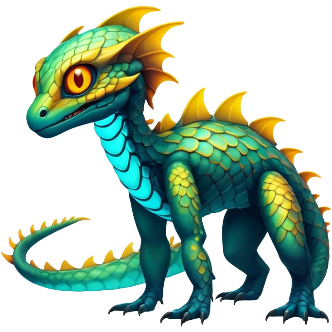 Exotic futuristic lush warm-colored neon Fakémon-creature (full body) emoji