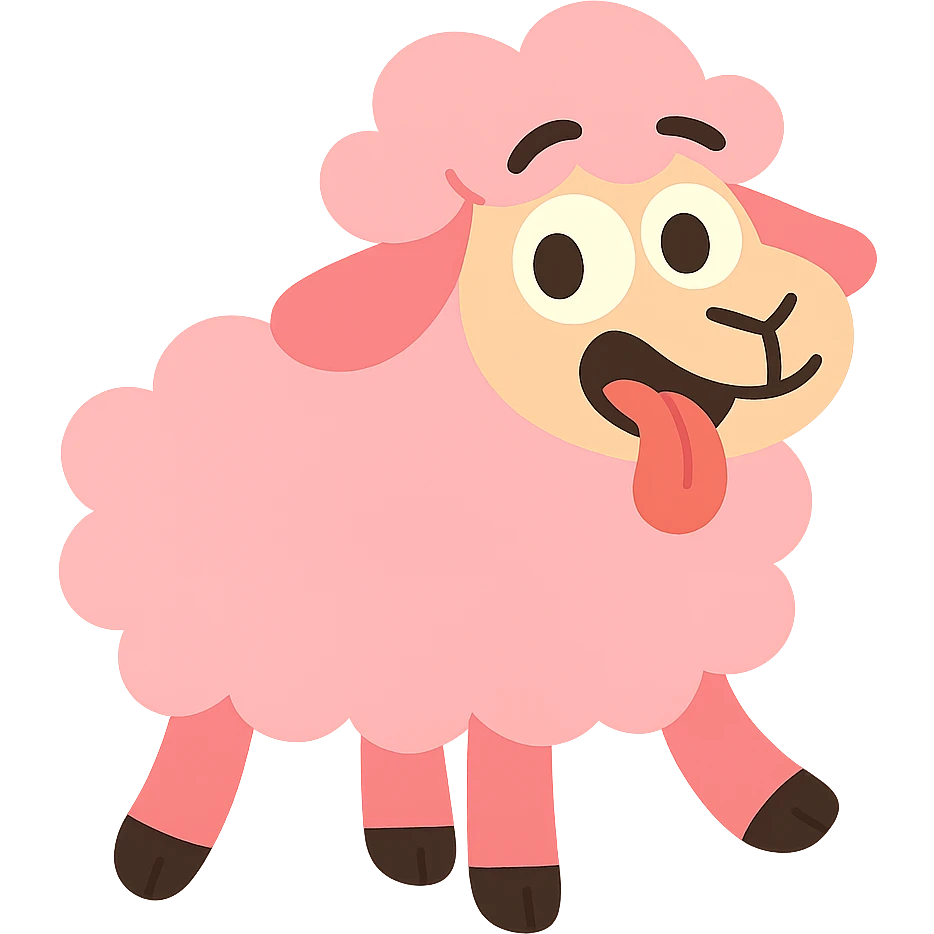 pastel toon style pink sheep with tongue out, variation 2 emoji