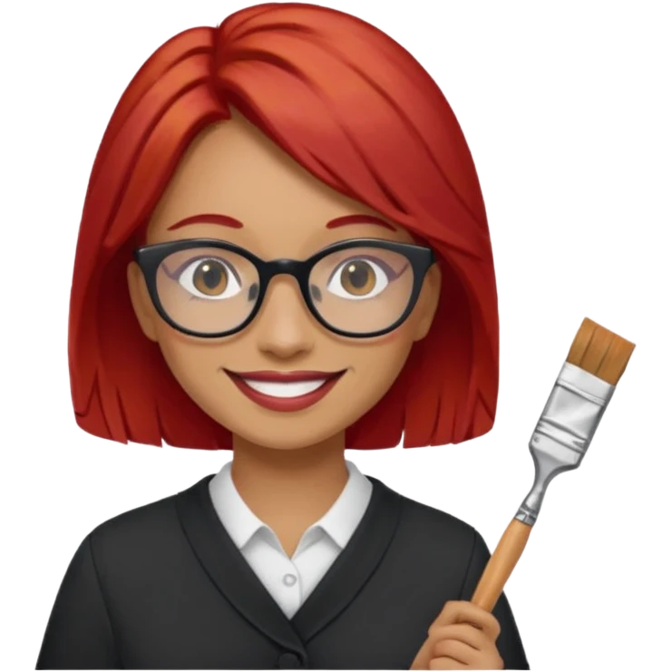 Painting Hold. Women painting smilling   Cheveux roux lunette emoji