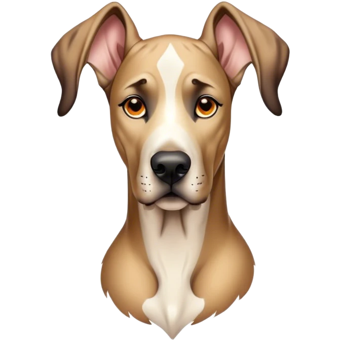 Cinematic Noble Fawn Great Dane Portrait Emoji, Poised and regal, with a towering, muscular build and a sleek, well-groomed solid fawn coat accented by subtle dark markings, deep-set soulful amber eyes, Simplified yet sharp and sophisticated features, highly detailed, glowing with a soft, dignified glow, high shine, intelligent and gentle, stylized with an air of majesty, focused and attentive, soft glowing outline, capturing the essence of a watchful and confident guardian, so majestic it feels as though it could stride out of the screen with effortless authority! emoji