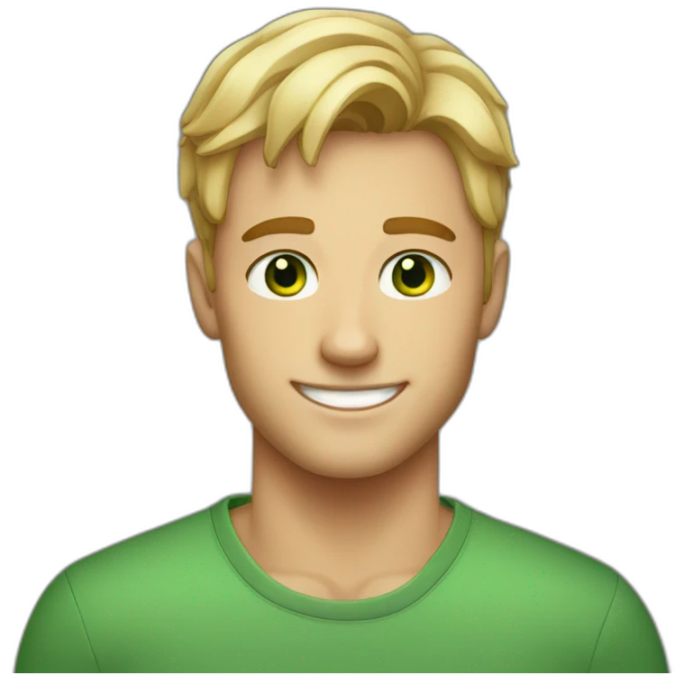 Handsome man smiling with freckles and green eyes. Short blond raid hair. emoji