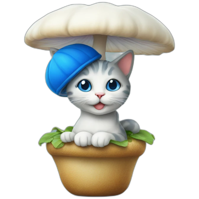 Cat bleu sur un champignons emoji