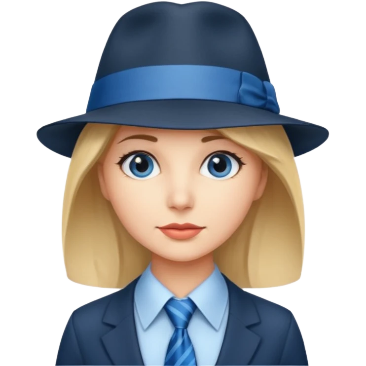 Blue neck tie with hat women emoji