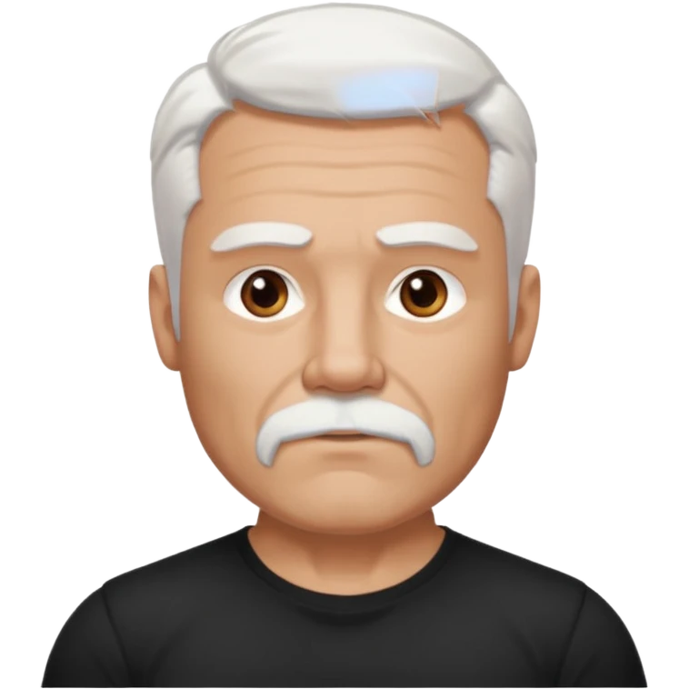 White haired muscled adult man with a black t-shirt. He has white beard with a short goatee. Dark brown eyes and some wrinkles. emoji