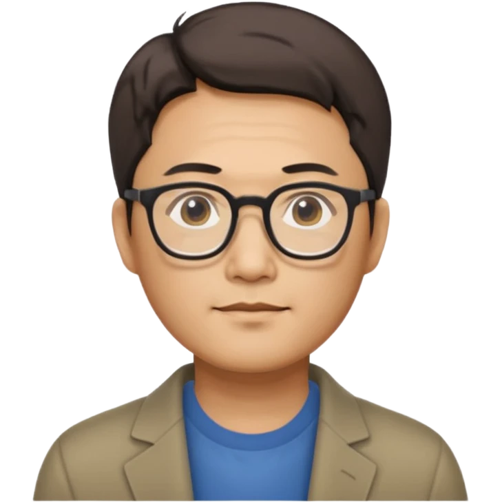 안경을 낀 40대 표준 체격의 한국인 남성, 머리가 짧음 emoji