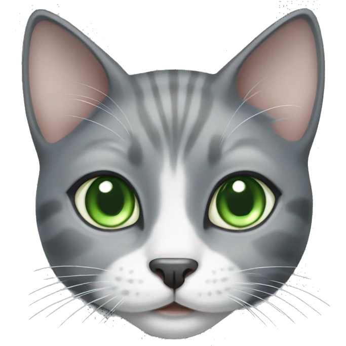 Gray and white cat with green eyes emoji
