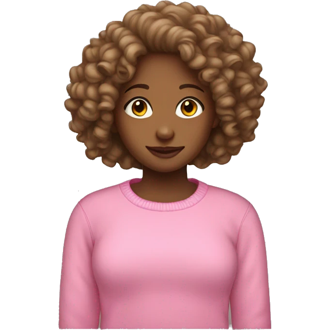 Girl with curly hair and a pink crewneck sweater emoji