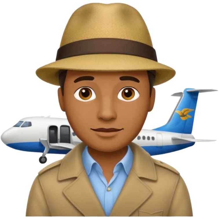 Visage homme créole réunionnais avec chapeau arrive avion emoji