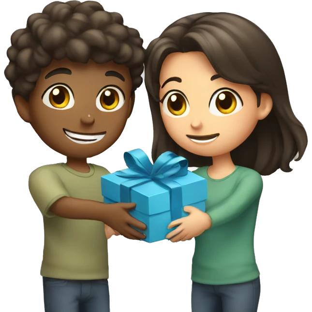 A boy gives a gift to a girl emoji