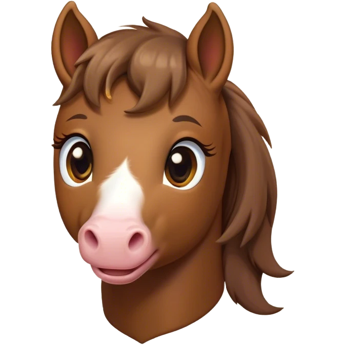 Cinematic Cute Brown Welsh Pony Portrait Emoji, Head tilted playfully and inquisitively, featuring a compact, charming form with a glossy, deep brown color, round, sparkling eyes full of gentle mischief, and a sweet, soft muzzle, Simplified yet irresistibly adorable features, highly detailed, glowing with a warm, inviting glow, high shine, affectionate and lively, stylized with a touch of rustic whimsy, soft glowing outline, capturing the essence of a mischievous yet endearing brown Welsh pony that seems as if it could prance out of the screen into your arms! emoji
