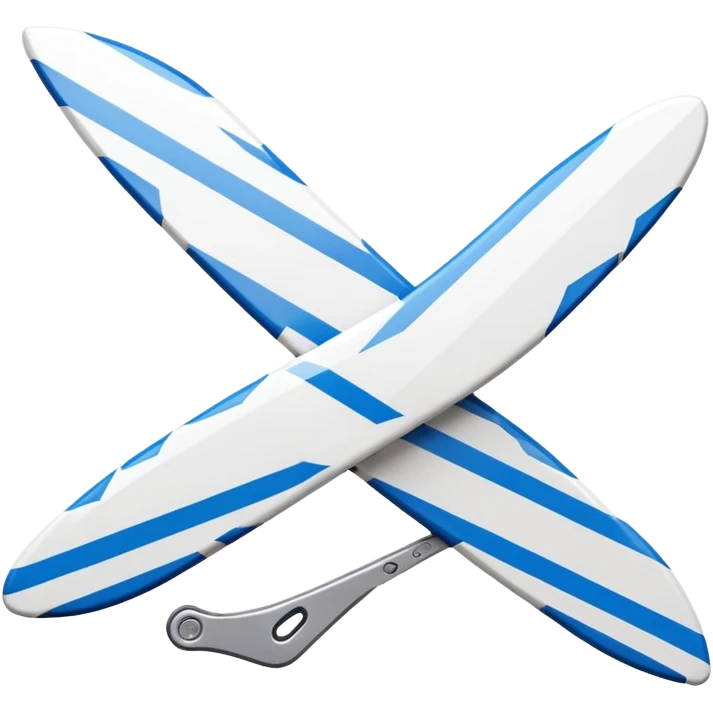 Minimalist white Salomon XT-6 with blue signature Salomon stripe across the middle, one positioned behind the other, iOS emoji style, completely white except for the distinctive colored middle stripe emoji