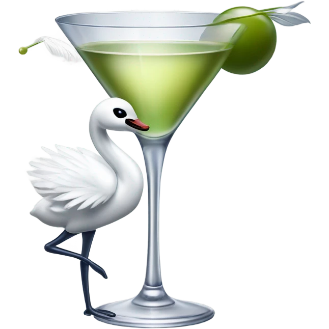 A martini with a swan and a bow on its head emoji