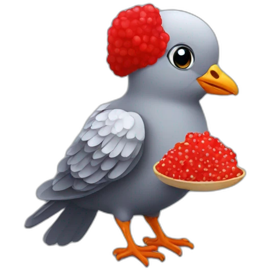 pidgeon holding red caviar in hand emoji