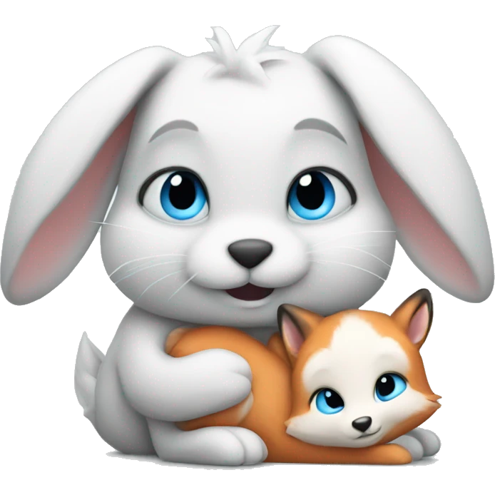 bunny with blue eyes and a fox hugging cute emoji