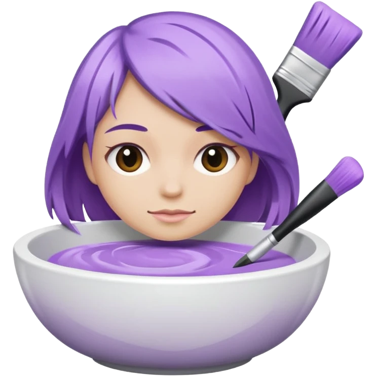 bowl of pastel purple hair dye with a brush next to it, iOS Apple emoji style emoji