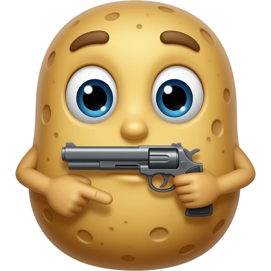 Potato character  pointing a gun inside its mouth emoji