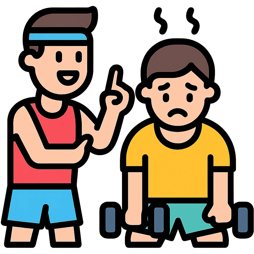 One sportsman encourages the other one, to do a workout and stop being lazy
 emoji