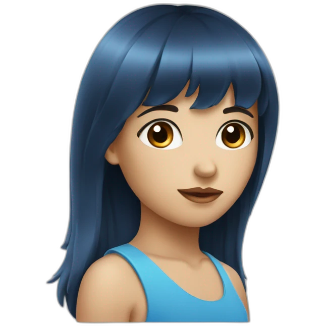 Fille aux yeux bleu brune avec une frange emoji
