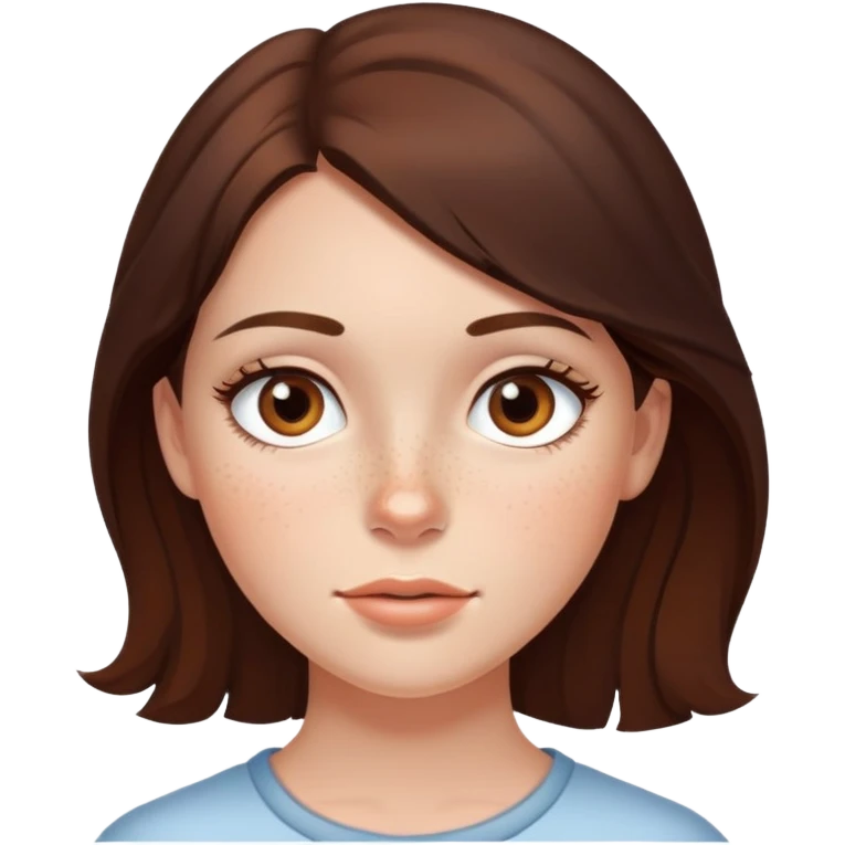 Brunette girl with freckles with brown eyes,white  emoji
