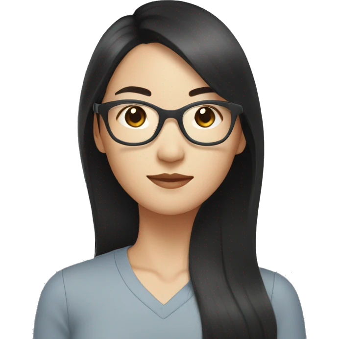 An asian woman with black hair medium long hair wearing clear glasses  emoji