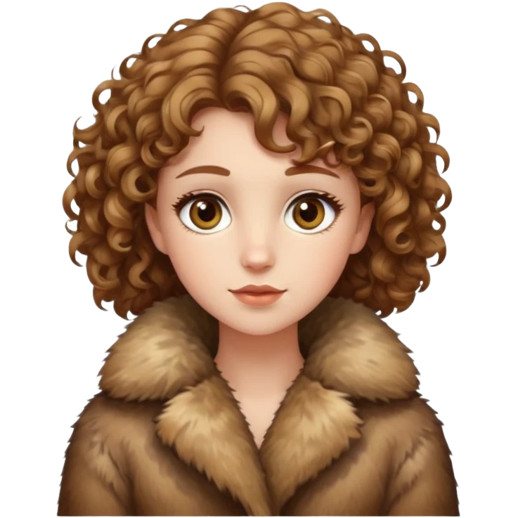 Caucasian girl with short curly light Brown hair and hazel eyes in fur-coat  emoji