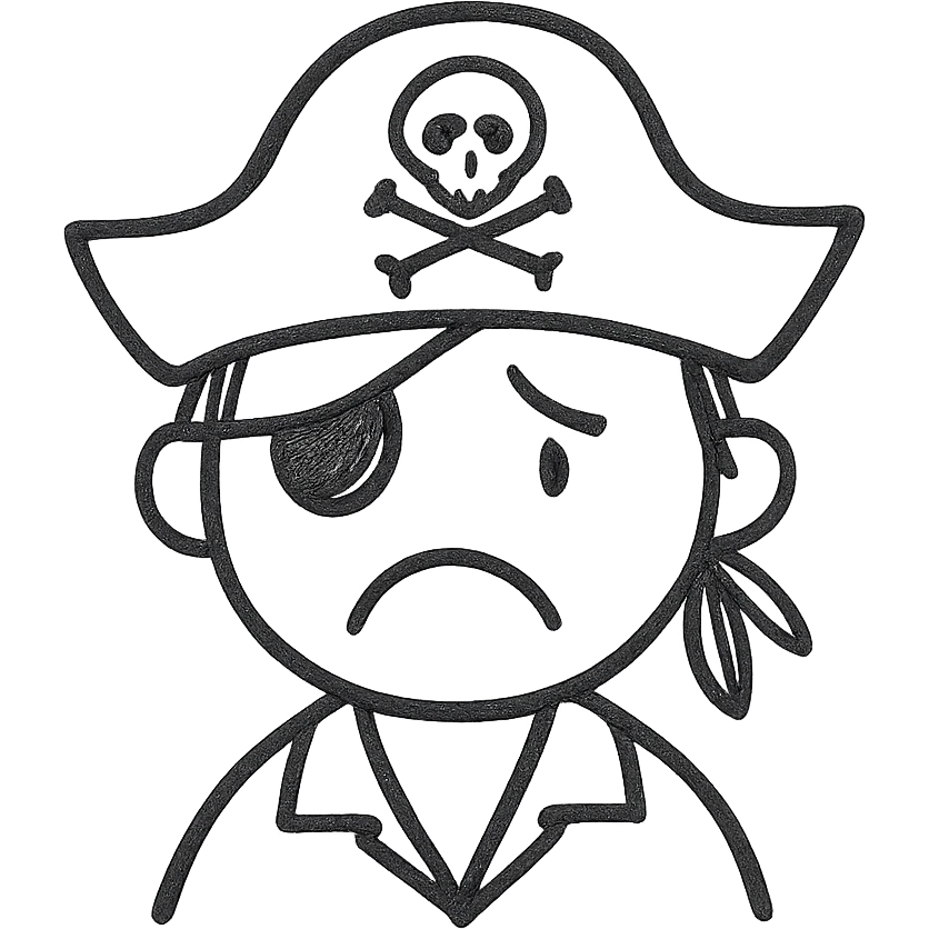 sad pirate, hand drawn black outline style emoji